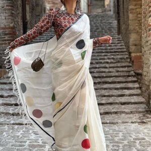 linen cotton saree with multicolor design