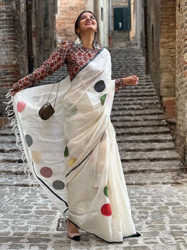 linen cotton saree with multicolor design