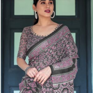 black linen blend daily wear saree