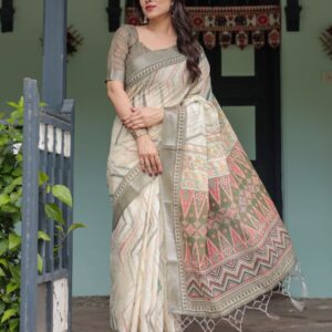 linen blend daily wear saree with blouse piece