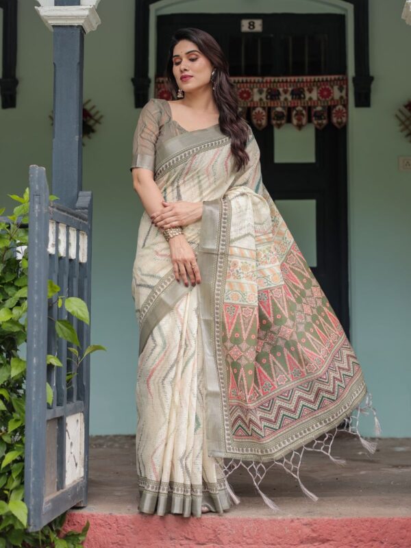 linen blend daily wear saree with blouse piece