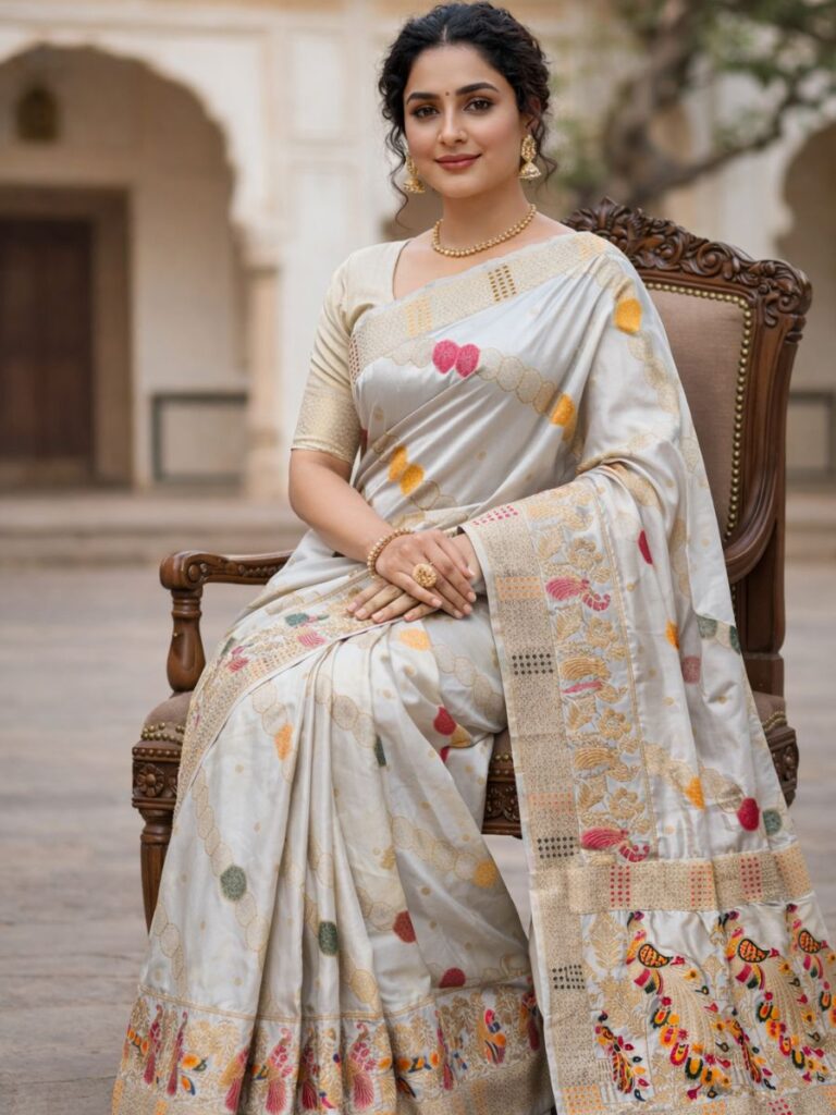 premium mayura with bold boarder elegance dola silk saree