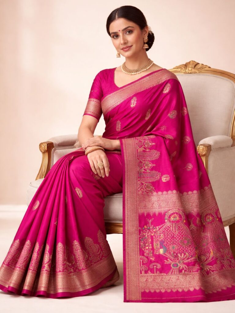 premium dola silk with peacock design in pallu