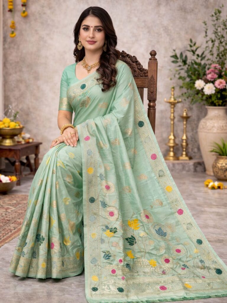 premium dola silk with lotus design in pallu