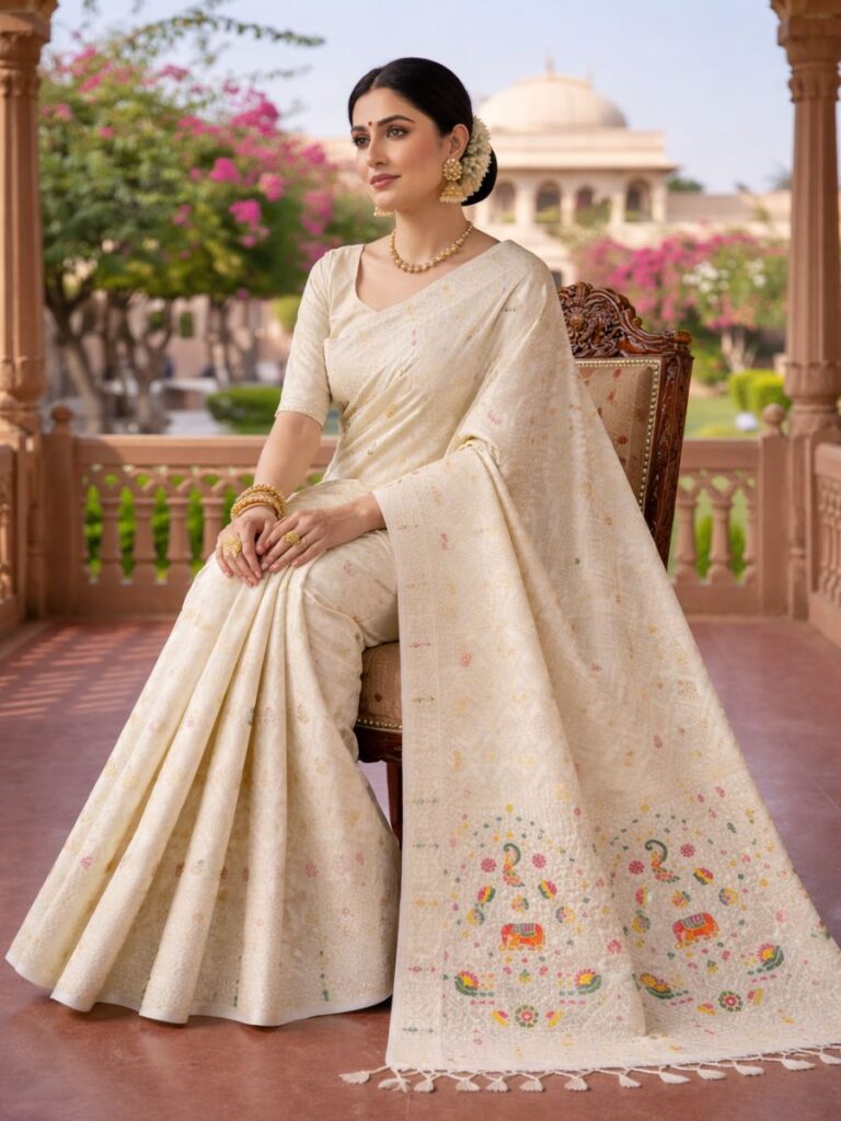 premium dola silk with gajraj with flower design in pallu