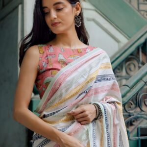 linen blend daily wear saree with mashroom design