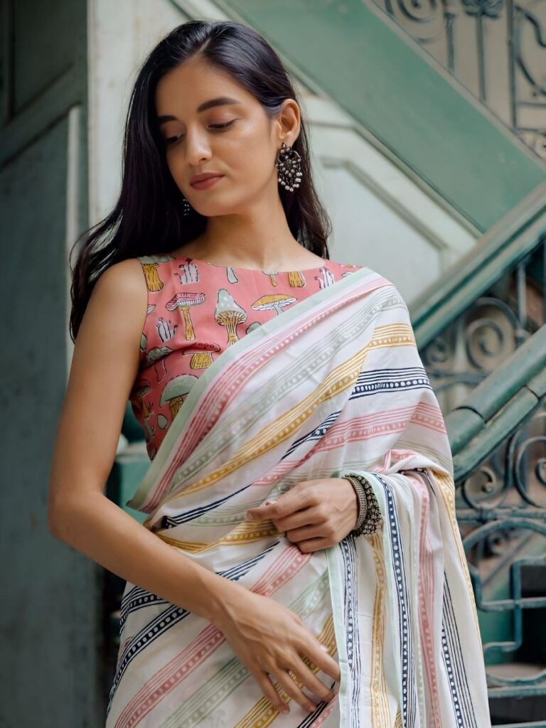 linen blend daily wear saree with mashroom design