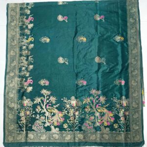 premium dola silk with peacock garden drap design in pallu