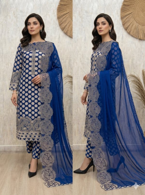 midnight polka grace organza unstitched suit